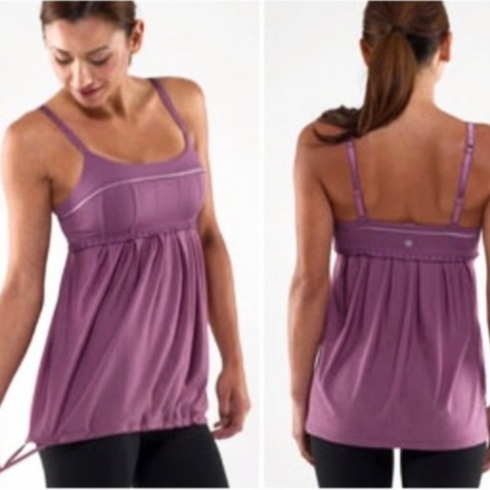 Lululemon Priiti Ruffle Activewear Purple Built In Bra Tank Excellent Condition